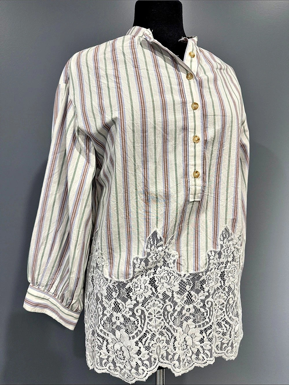 PILCRO Striped Lace Hem Tunic White Size XXS Like New